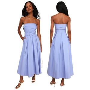 Lulus Trendsetting Choice Periwinkle Strapless Midi Dress With Pockets size M